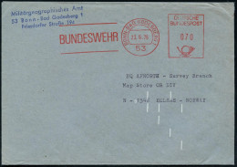 53 BONN-BAD GODESBERG 1/ BUNDESWEHR 1976 (23.6.) AFS Postalia + Bl. Abs.-3L: Militärgeographisches Amt.. , Weiße Matrix- - Geography