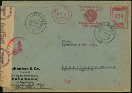 HALLE (SAALE)2/ Schenker & Co.. 1944 (27.12.) AFS Francotyp 024 Pf. = Globus-Logo + OKW-Zensur-Streifen "f" + Roter 1K:  - Geography