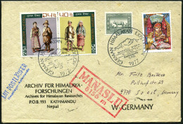 NEPAL /  B.R.D. 1977 (16.6.) Schw. SSt.: KATHMADU/G.P.O./GERMAN HIMALAYA EXPEDITION/MANASLU 8156 M 2x (Berg) + Rs. Blaue - Geography