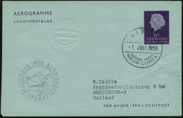 NIEDERL.NEU-GUINEA 1959 (1.7.) 1K-Brücke: SIBIL Auf Aerogramm 35 C. Viol. + Helikopter-Expeditions-HdN: EXPEDITIES (Schw - Geografía