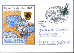 8630 COBURG 1/ TAG DER/ BRIEFMARKE/ 1.GOLUBS/ MARTIN BEHAIM 1992 (25.10.) SSt = Globus Auf PP 60 Pf. Bavaria: Tag Der Br - Christophe Colomb