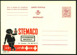 BELGIEN 1959 2 F. Reklame-P., Weinrot: STEMACO CHARBONS MAZOUT.. = Kohle-Bergmann Mit Spitzhacke (und Helm U. Grubenlamp - Autres & Non Classés