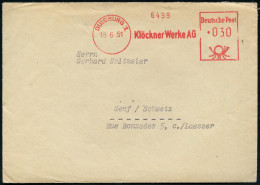 DUISBURG 1/ Klöckner Werke AG 1951 (18.6.) AFS Francotyp 030 Pf. , Rs. Abs.-Vordruck: Dr.GERHARD SCHROEDER + Inhalt (+ A - Autres & Non Classés