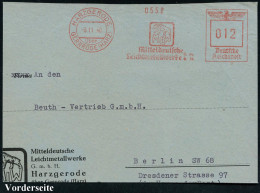 HARZGERODE/ über/ GERNRODE (HARZ)/ Mitteldeutsche/ Leichtmetallwerke GmbH 1940 (8.11.) AFS FRancotyp "Reichsadler" = PSt - Autres & Non Classés
