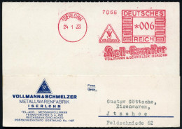 ISERLOHN/ ..Roll-Garnitur/ VOLLMANN & SCHMELZER 1933 (24.1.) AFSFrancotyp (Monogr.-Logo) Motivgl. Firmen-Kt.: VOLLMANN & - Sonstige & Ohne Zuordnung