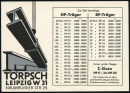 LEIPZIG/ W 31/ H.Törpsch.. 1936 (5.5.) AFS Francotyp (Monogr.-Logo) Firmen-Reklame-Kt.: H. TÖRPSCH:: Träger, U-Eisen, Ru - Autres & Non Classés