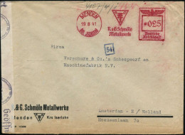 MENDEN/ (KR.JSERLOHN)/ R.& G.Schmöle/ Metallwerke 1941 (19.8.) AFS Francotyp 025 Pf. (Monogr.-Logo) Motivgl. Firmen-Bf.  - Andere & Zonder Classificatie