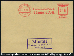 STUTTGART-ZUFFENHAUSEN/ Eisenmöbel/ Lämmle AG 1939 (5.5.) AFS-Musterabdruck Francotyp "Reichsadler" , Glasklar Gest. Fra - Sonstige & Ohne Zuordnung