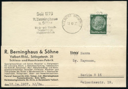 VELBERT (RHEINL)/ =90=/ Seit 1779/ R.Berninghaus/ U.Söhne/ Blei-u.Metall-/ Bearbeitungs-/ Maschinenfabrik 1937 (12.10.)  - Sonstige & Ohne Zuordnung