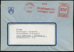 VÖLKLINGEN/ (SAAR)/ Röchlingwerke... 1954 (3.8.) Seltener AFS Francotyp "POST/SAAR" Mit BA-Ziffern , Rs. Französ. Abs.-V - Sonstige & Ohne Zuordnung