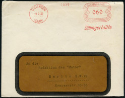 SAARGEBIET 1932 (9.2.) Seltener AFS Francotyp "Bogenrechteck" SAARGEBIET: DILLINGEN/ (SAAR)/ Dillingerhütte (unten Gerin - Autres & Non Classés