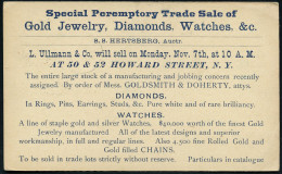 U.S.A. 1892 (4.11.) Amtl. P 1 C. Grant, Schw. + Rs. Zudruck:  Auktions-Reklam:  G O L D , Jewelry, Diamonds, Watches Her - Other & Unclassified