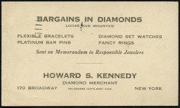 U.S.A. 1921 (4.11.) Amtl. P.C. Jefferson, Grün + Rs. Zudruck: BARGAINS IN DIAMONDS, LOOSE AND MOUNTED..(H.S.Kennedy, Dia - Other & Unclassified