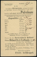 BAMBERG II 1888 (6.8.) 1K Auf Amtl. P 3 Pf. Raute Grün + Rs. Reklame-Zudruck: Americ. Raff. Petroleum.. Holland Zucker.. - Oil