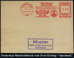 HAMBURG/ 15/ Otto Sörgel/ ..Eisenwaren-Emaille-Haus-u./ Küchengeräte../ Vesuv.. 1935 (3.9.) Dekorativer AFS-Musterabdruc - Volcanes