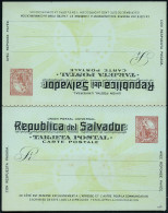 EL SALVADOR 1894 3 C. + 3 C. P, Liberty, Rot: Allegorie Mit Vulkan "San Miguel" Mit Antwortkt. (gl. Motiv!) Anhängend, U - Volcanes