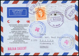 IRAN 1969 (26.1.) Rotkreuz-Spendenumschlag "DRK-Erdbebenhilfe Iran", Viol. 1K: TEHERAN/DEPART + Blau-toter DRK-HdN: Erbe - Vulkanen