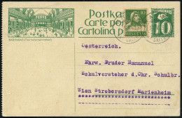 SCHWEIZ 1925 (29.5.) Teilgezähnte 10 C. BiP Taube, Grün: BAD RAGAZ (Thermalschwimmbad) + Zusatz-Frankatur, Bedarfs-Ausl. - Volcanos