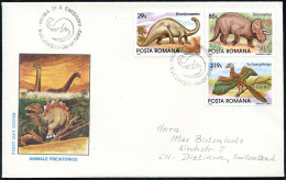 RUMÄNIEN 1993 (30.7.) Prähistor. Tiere, Kompl. Satz , Je ET-SSt.: BUCURESTI (Brontosaurus) 2 Ausl.-FDC-SU. (Mi.4911/16)  - Autres & Non Classés