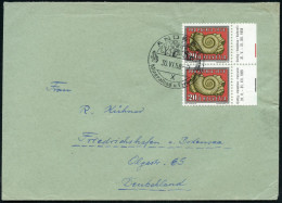 SCHWEIZ 1958 (30.6.) 20 + 10 C. Ammonit, Rand-Paar Mit Rand-Inschrift U. Farbrand , HWSt: ANDEER/Mineralbad (Kristall !) - Other & Unclassified