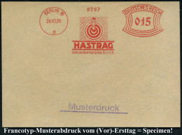 BERLIN W/ 9/ HASTRAG/ Haltestellen-Reklame-GmbH 1930 (24.10.) AFS-Musterabdruck Francotyp "Bogenrechteck" = Gläserne Hal - Glasses & Stained-Glasses