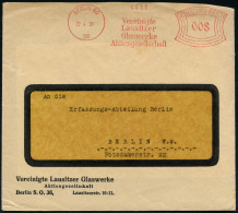 BERLIN SO/ 36/ Vereinigte/ Lausitzer/ Glaswerke/ AG 1931 (27.4.) AFS Francotyp , Klar Gest. Firmen-Orts-Bf. (Dü.E-1CEh)  - Verres & Vitraux