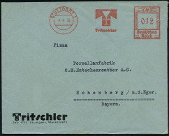 STUTTGART 1/ T/ Tritschler 1936 (1.4.) AFS Francotyp (Monogr.-Logo: "T" Mit Sektglas) Klar Gest. Motivgl. Reklame-Bf  (D - Verres & Vitraux