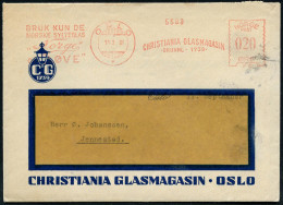 NORWEGEN 1931 (11.9.) AFS: OSLO/*/98/CHRISTIANIA GLASMAGASIN/GRUNNL 1739.. , Ekorativer Firmenbf.: Firmenlogo Glas-Later - Glas & Brandglas