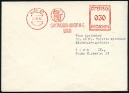 ÖSTERREICH 1960 (20.12.) Seltener AFS-Typ Francotyp: WIEN 40/CHEMOSAN.UNION AG  = Glas-Destillieranlage, Klar Gest. Orts - Glasses & Stained-Glasses