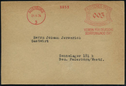 AUGSBURG/ 3/ VEREIN FÜR DEUTSCHE/ SCHÄFERHUNDE (SV) 1934 (21.4.) Seltener AFS Francotyp Klar Auf Kleiner Bedarfs-Vorders - Chiens