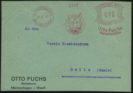 MEINERZHAGEN/ (BZ.DORTMUND)/ Otto Fuchs/ Metallwerke 1932 (27.8.) AFS Francotyp  "Bogenrechteck" = Fuchskopf , Klar Gest - Chiens