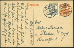 W O L F / *** 1918 (2.11.) 1K-Gitter 2 X Klar Auf Inl.-P. 7 1/2 Pf. Germania + Zusatzfrank. 2 1/2 Pf., Bedarf  (Mi.P 112 - Honden