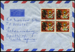 B.R.D. 1964 (5.1.) 20 + 10 Pf. Wofa Märchen, Reine MeF: 4er-Block = Wolf Jagd 7 Geißlein , Klar Gest. Übersee-Flp.-Bf. N - Hunde