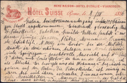 ITALIEN 1896 ((Apr.)) Reklame-PP 10 C. Umberto, , Rotbraun:  HOTEL SUISSE ROMA CAPVT MVNDI = Wölfin Mit Remulus U. Romus - Chiens