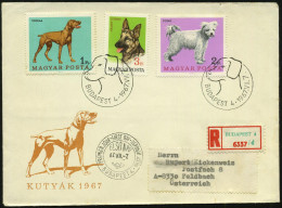 UNGARN 1967 (7.7.) 1 Ft., 2 Ft. U. 3 Ft. Wachhunde, Gez. + ET-SSt: BUDAPEST 4 + RZ , Ausl.-R-FDC (Mi.2339 A, 2341/2 A) - - Chiens