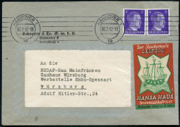 Leipzig /  Hannover 1942 (6.2.) Band-MaSt.: HANNOVER 1/sp Auf Firmen-Bf.: Schreyer & Co + Messe-Reklame-Vignette.: Zur F - Sonstige