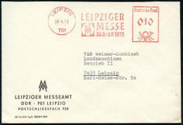 701 LEIPZIG/ LEIPZIGER/ MESSE/ 30.8.-6.9.1970 1970 (28.4.) AFS Francotyp (Messemonogr.) Klar Auf Motivgl. Dienst-Bf. (Dü - Otros