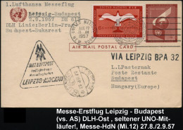 U.N.O. 1957 (2.9.) 4 C. Flp.-P., Braun + Zusatz (Mi.12) Als EF-Mitläufer: 1. DLH-Messeflug (DLH-Ost) Messe-HdN + 1L: VIA - Autres