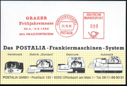 ÖSTERREICH /  BRD 1981 (20.10.) AFS: VORFÜHRSTEMPEL/POSTALIA/GRAZER/Frühjahrsmesse/30.4.-95.1982.. , Seltene Postalia-Mu - Otros