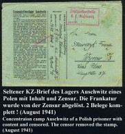 Auschwitz (Oberschles.) 1941 (31.8.) Blauer Vordr.-Bf.: Konzentrationslager Auschwitz Mit 7 Regeln Der Lagerordnung, Fra - Judaisme