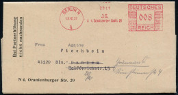 BERLIN N/ 4/ J.G./ N4. Oranienburger Str.29 1939 (25.4.) Seltener, Anonymisierter AFS Francotyp = J üdische Gemeinde Ber - Judaísmo