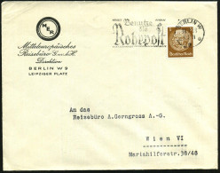 Berlin W 9 1938 3 Pf. Hindenbg. Mit Firmenlochung "M E R" = M Ittel-Europäisches Reisebüro Auf Firmen-Inl.-Bf.: M E R, D - Jewish