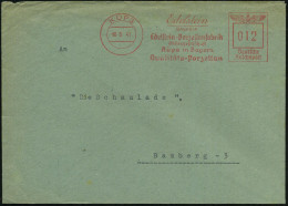 KÜPS/ ..BAVARIA/ / Edelstein-Porzellanfabrik/ AG. 1941 (16.6.) AFS Francotyp (rs. Klappenmäng.) Klar Gest. Fern-Bf. (Dü. - Porzellan