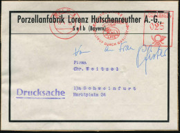 SELB 1/ 100 JAHRE/ Hutschenreuther.. 1959 (17.4.) AFS Francotyp 025 Pf. (Löwe) Auf Adreß-Auskleber: Porzellanfabrik Lore - Porcelain