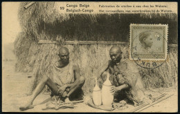 BELGISCH-KONGO 1923 (29.6.) 15 C. BiP Palme, Grün: Fabrication De Cruches à Eau Chez Les Wahutu (Wahutu-Männer Mit Wasse - Porcelana