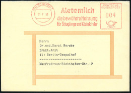 (13b) MÜNCHEN 2/ Aletemilch/ Die Bewährte Nahrung/ Für Säuglingen U.Kleinkinder 1953 (1.7.) AFS Francotyp Auf (halber) A - Other & Unclassified