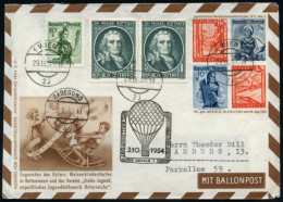 ÖSTERREICH 1954 (3.10.) Ballon-SSt.: GRAZ 1/12. BALLONPOST/ WELTKINDERTAG 2x Auf Passendem PU 15 G + 3 G. + 10 G. + 3 G. - Unclassified