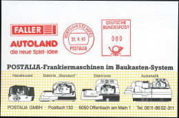 Gütenbach 1983 (30.9.) AFS: VORFÜHRSTEMPEL/POSTALIA/FALLER/AUTOLAND/d. Neue Spiel-Idee (Logo) Seltene Postalia-Musterkt. - Unclassified