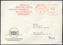 3 HANNOVER 10/ ..sind Sie Schon/ Mitglied/ Im Kunstverein/ Hannover? 1969 (24.6.) AFS Auf Illustriertem Vordruck-Bf.: KU - Autres