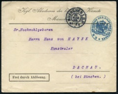 MUENCHEN 1.B.P./ S 1909 (26.3.) 2K + Blauer Oval-HdN: K. B. AKADEMIE DER BILDENDEN KÜNSTE (Wappen) Auf Dienst-Bf.: Kgl.  - Otros